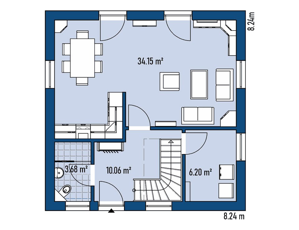 Fertighaus Einfamilienhaus R82-82 von EBH Haus Schlüsselfertig ab 231100€, Satteldach-Klassiker Grundriss 1