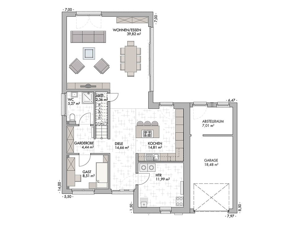 Massivhaus Bauhaus-Modern Classic 180 von ECO System HAUS, Cubushaus Grundriss 1