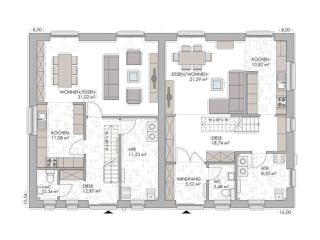 Massivhaus Duo Stadtvilla 130 von ECO System HAUS Schlüsselfertig ab 292600€, Stadtvilla Grundriss 1