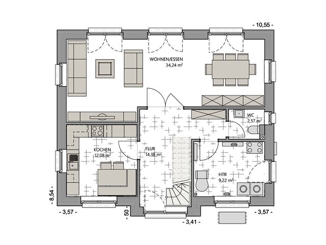 Massivhaus Friesenhaus 140 von ECO System HAUS, Satteldach-Klassiker Grundriss 1