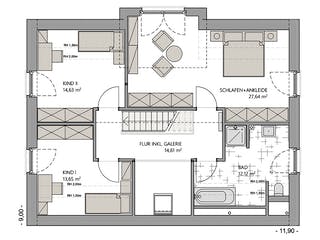 Massivhaus Giebelhaus 170 von ECO System HAUS Schlüsselfertig ab 366000€, Satteldach-Klassiker Grundriss 2