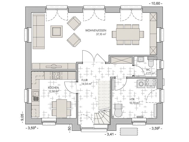 Massivhaus Kapitänshaus 150 von ECO System HAUS Schlüsselfertig ab 318900€, Satteldach-Klassiker Grundriss 1