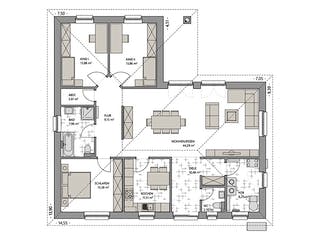 Massivhaus Winkelbungalow 140 von ECO System HAUS Schlüsselfertig ab 306800€, Bungalow Grundriss 1