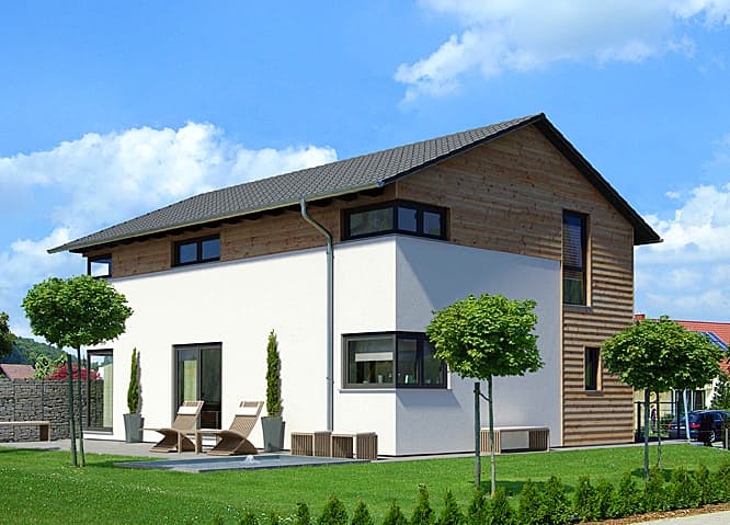 Fertighaus Edition Holz 92 von Meisterstück-HAUS, Satteldach-Klassiker Außenansicht 1