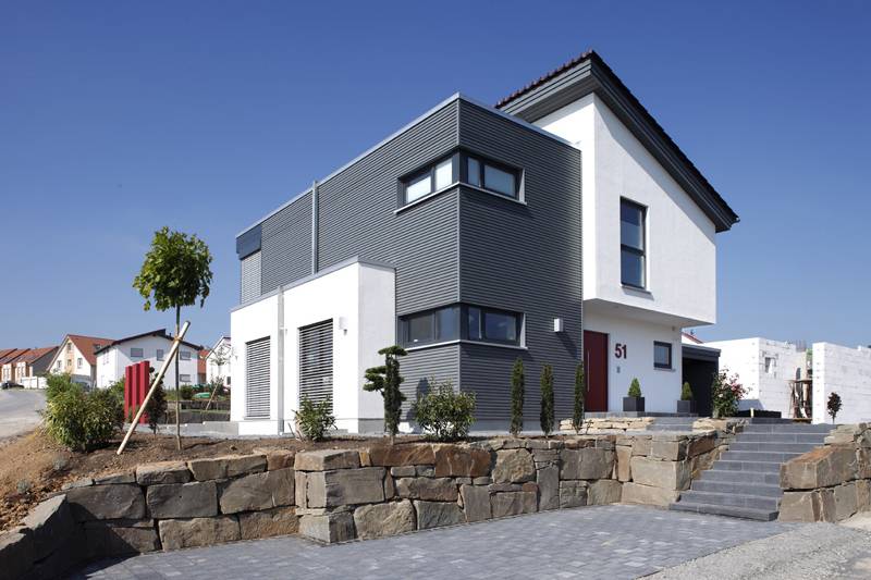 Fertighaus Effizienzhaus von Meisterstück-HAUS, Pultdachhaus Außenansicht 1