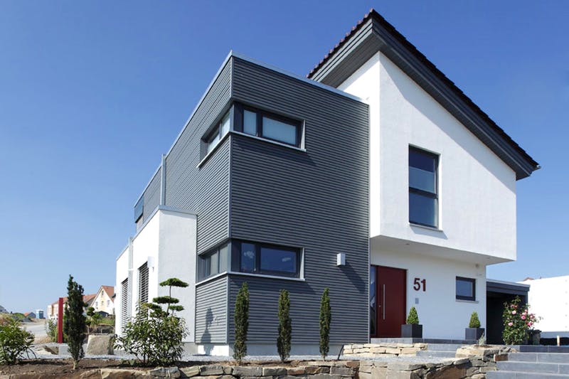 Fertighaus Effizienzhaus von Meisterstück-HAUS, Pultdachhaus Außenansicht 2