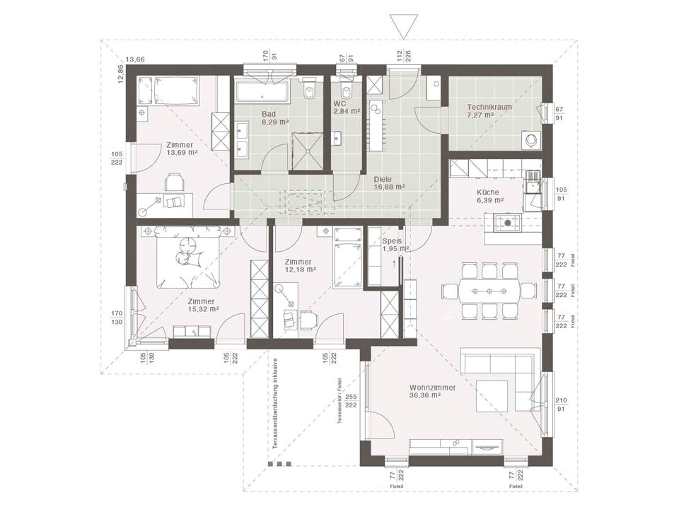 Fertighaus ELK All in One Bungalow 121 - Walmdach von ELK Fertighaus, Bungalow Grundriss 1