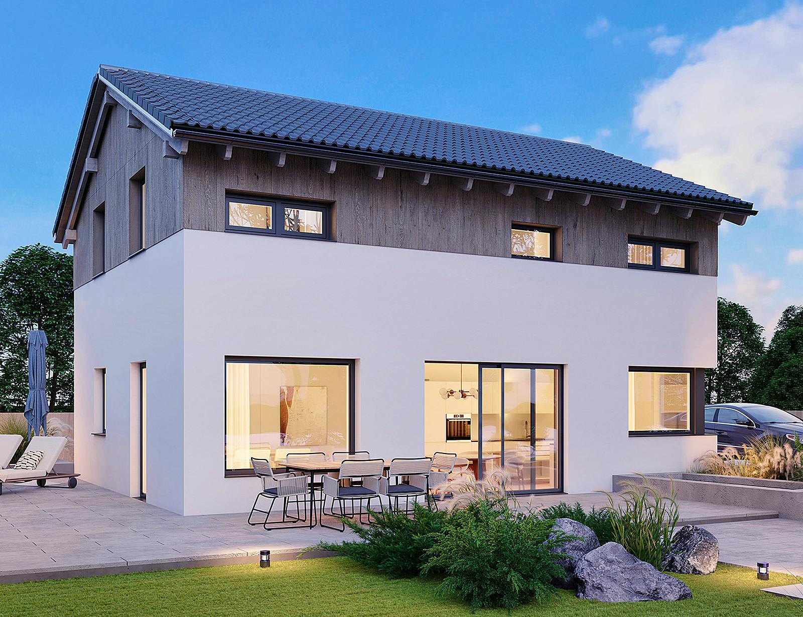Fertighaus ELK Design 130 - Satteldach von ELK Fertighaus, Satteldach-Klassiker Außenansicht 1