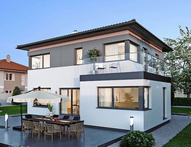 Kleines Haus mit Walmdach als Stadtvilla von ELK Fertighaus