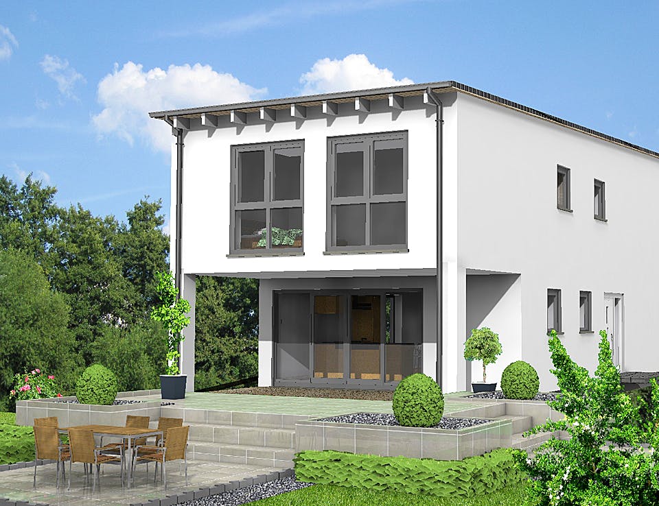 Fertighaus EXU - 136-P von Erkens Holztechnik Ausbauhaus ab 235000€, Pultdachhaus Außenansicht 2