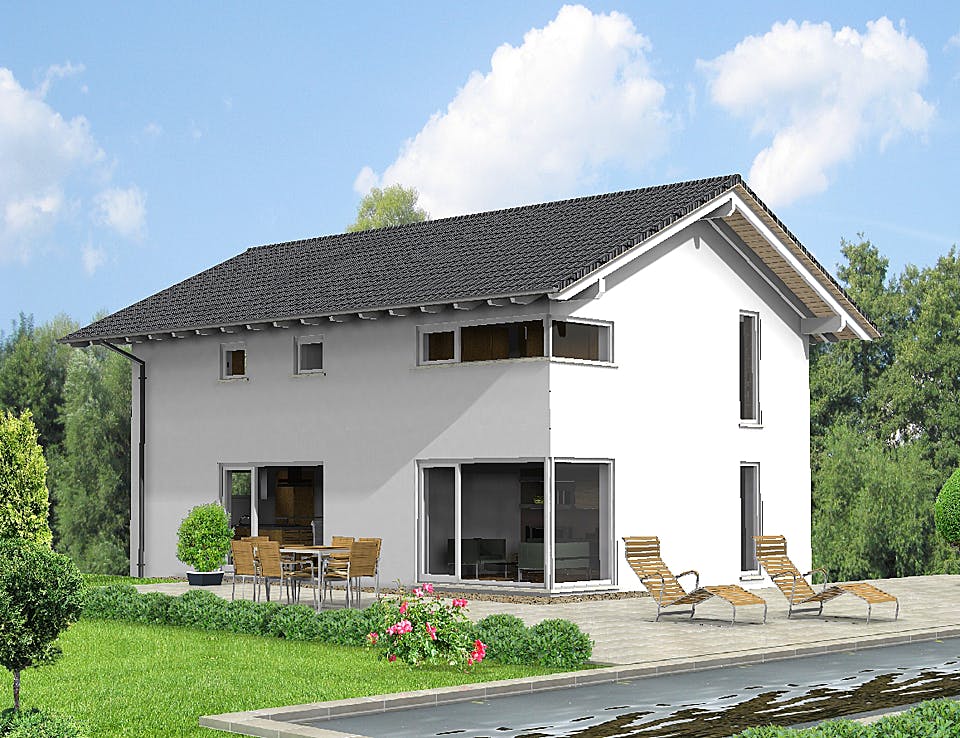 Fertighaus FAMI - 136-S von Erkens Holztechnik Ausbauhaus ab 208000€, Satteldach-Klassiker Außenansicht 1