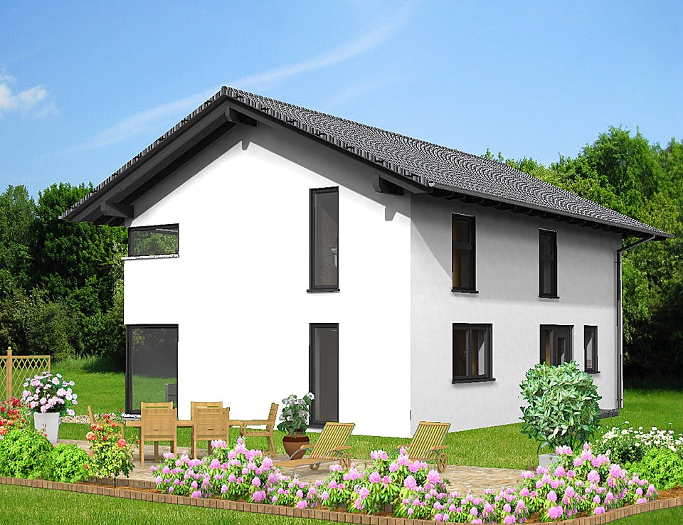 Fertighaus FAMI - 136-S von Erkens Holztechnik Ausbauhaus ab 208000€, Satteldach-Klassiker Außenansicht 2