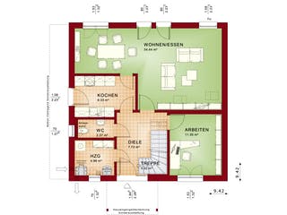 Fertighaus EVOLUTION 143 V2 von Bien-Zenker Schlüsselfertig ab 372527€, Satteldach-Klassiker Grundriss 1