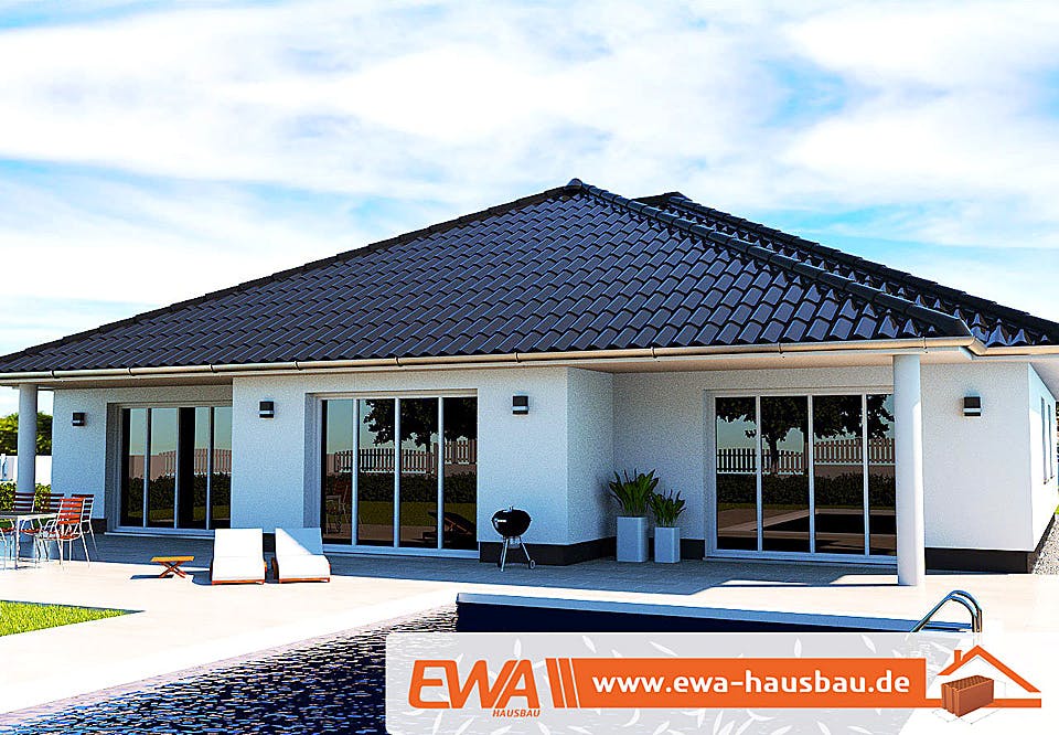 Massivhaus Bungalow Elbblick von EWA Hausbau Schlüsselfertig ab 339990€, Bungalow Außenansicht 1