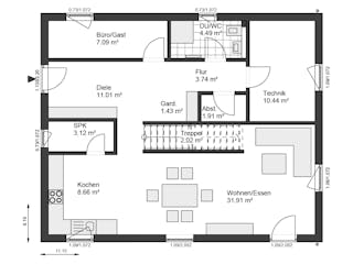 Fertighaus White&Black 165 von WHITE&BLACK Fertighäuser Ausbauhaus ab 212504€, Satteldach-Klassiker Grundriss 1