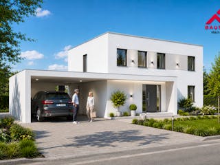 Massivhaus Stadtvilla 158 im Bauhausstill mit LIAPLAN gebaut von Mein Haus Bausysteme, Cubushaus Außenansicht 2