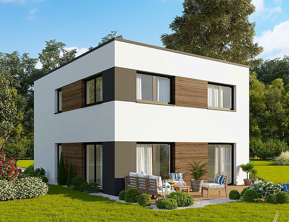 Massivhaus Concept Design 122 edition - Flachdach von FAVORIT Massivhaus Schlüsselfertig ab 304590€, Cubushaus Außenansicht 2