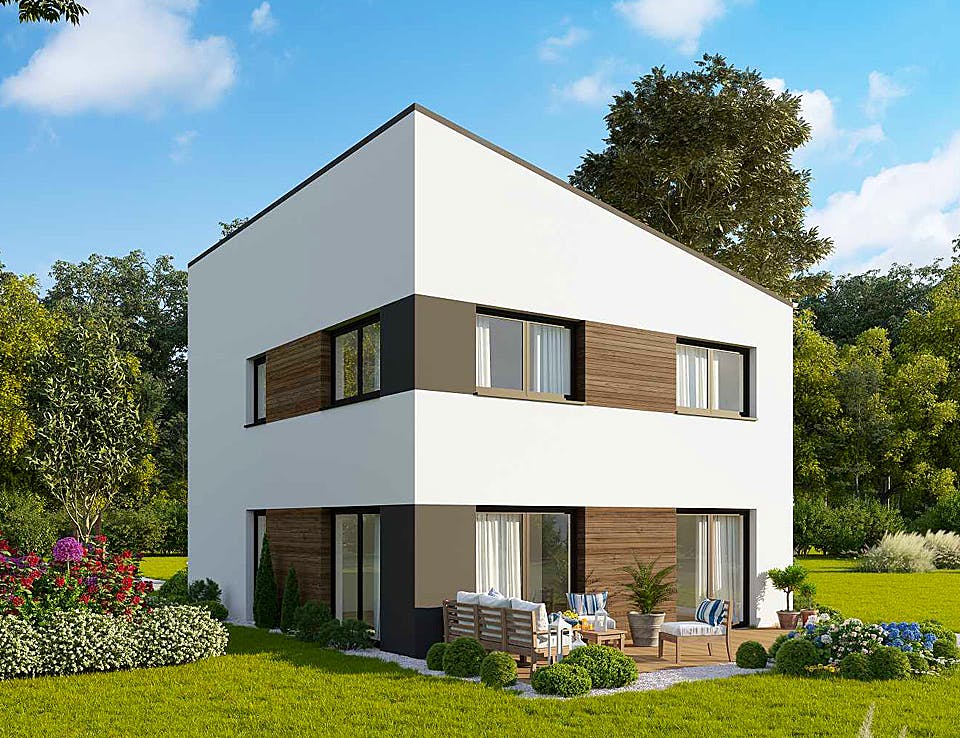 Massivhaus Concept Design 122 edition - Pultdach von FAVORIT Massivhaus Schlüsselfertig ab 304590€, Außenansicht 1
