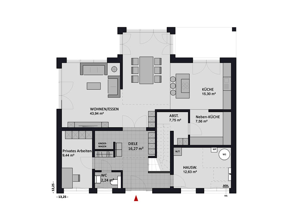 Massivhaus Creativ Sun 211 edition von FAVORIT Massivhaus Schlüsselfertig ab 515850€, Pultdachhaus Grundriss 1