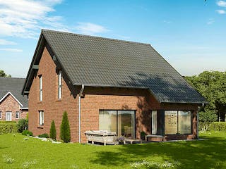 Massivhaus Noblesse 142 editon von FAVORIT Massivhaus Schlüsselfertig ab 333990€, Satteldach-Klassiker Außenansicht 2