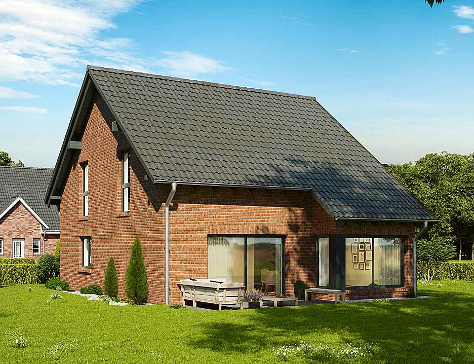 Massivhaus Noblesse 142 editon von FAVORIT Massivhaus Schlüsselfertig ab 333990€, Satteldach-Klassiker Außenansicht 2