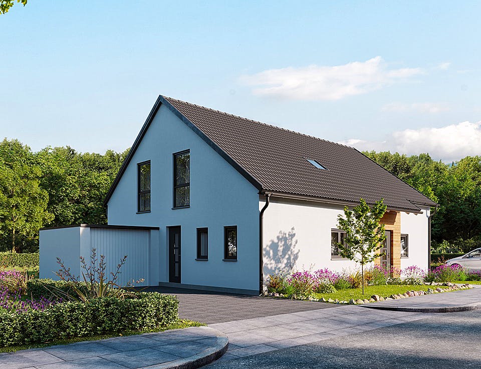 Massivhaus Premium 152/58 edition von FAVORIT Massivhaus Schlüsselfertig ab 490990€, Satteldach-Klassiker Außenansicht 2