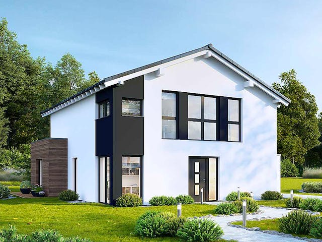 Massivhaus Select 157 edition von FAVORIT Massivhaus Schlüsselfertig ab 374650€, Satteldach-Klassiker Außenansicht 2