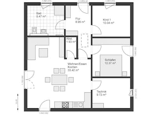 Fertighaus White&Black Bungalow 85 von WHITE&BLACK Fertighäuser Ausbauhaus ab 136718€, Bungalow Grundriss 1