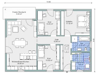 Fertighaus Bestseller Komfort 116 von BoHolz Haus Schlüsselfertig ab 312035€, Bungalow Grundriss 1