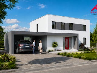 Massivhaus Stadtvilla 158 im Bauhausstill mit LIAPLAN gebaut von Mein Haus Bausysteme, Cubushaus Außenansicht 4