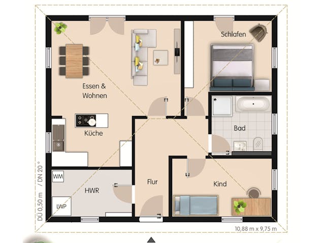 Massivhaus Bungalow Bad Düben von Febro Massivhaus Schlüsselfertig ab 200100€, Bungalow Grundriss 1