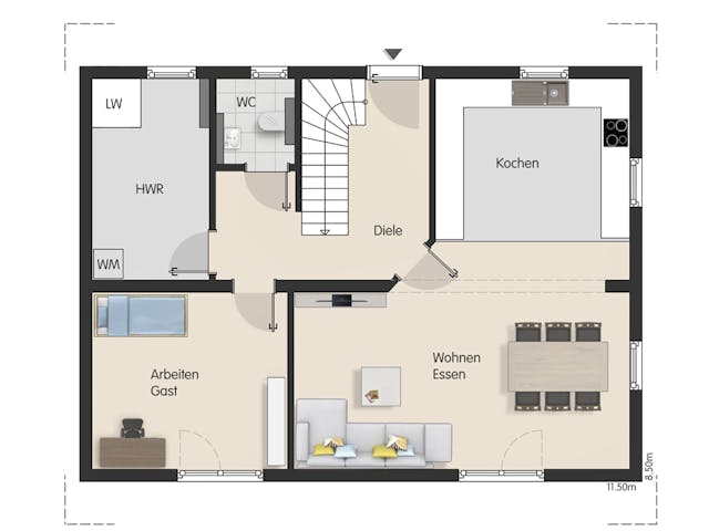 Massivhaus Einfamilienhaus Königssee von Febro Massivhaus Schlüsselfertig ab 281200€, Satteldach-Klassiker Grundriss 1