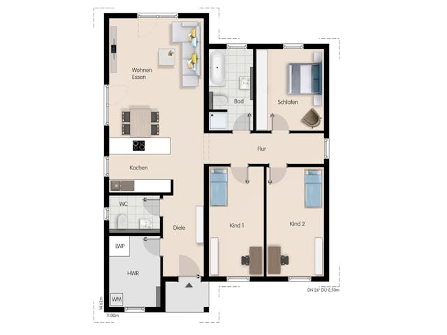 Massivhaus Bungalow Mirow von Febro Massivhaus Schlüsselfertig ab 266100€, Bungalow Grundriss 1