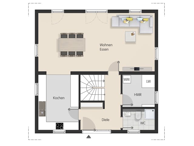 Massivhaus Stadtvilla Modena von Febro Massivhaus Schlüsselfertig ab 294400€, Stadtvilla Grundriss 1