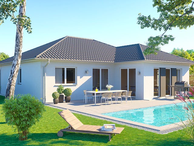 Massivhaus Bungalow Nauen von Febro Massivhaus Schlüsselfertig ab 233100€, Bungalow Außenansicht 1