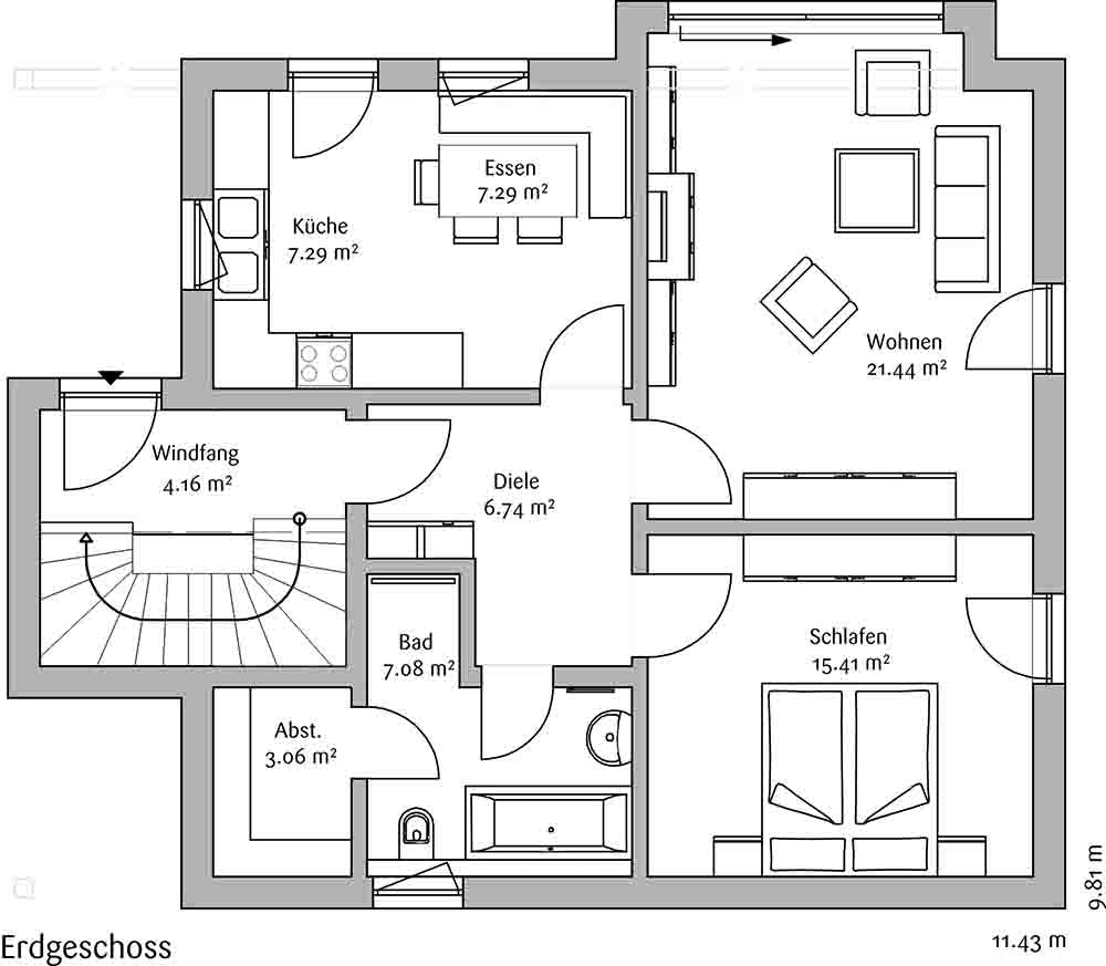 Fertighaus Klassisch 144 von FischerHaus Schlüsselfertig ab 491077€, Satteldach-Klassiker Grundriss 1