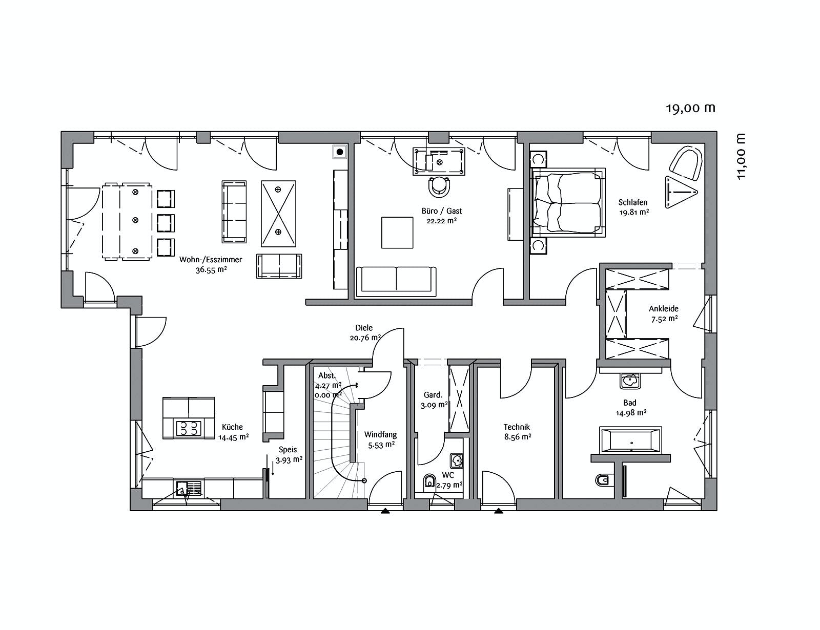 Fertighaus Bauhaus 333 von FischerHaus Schlüsselfertig ab 967032€, Cubushaus Grundriss 1