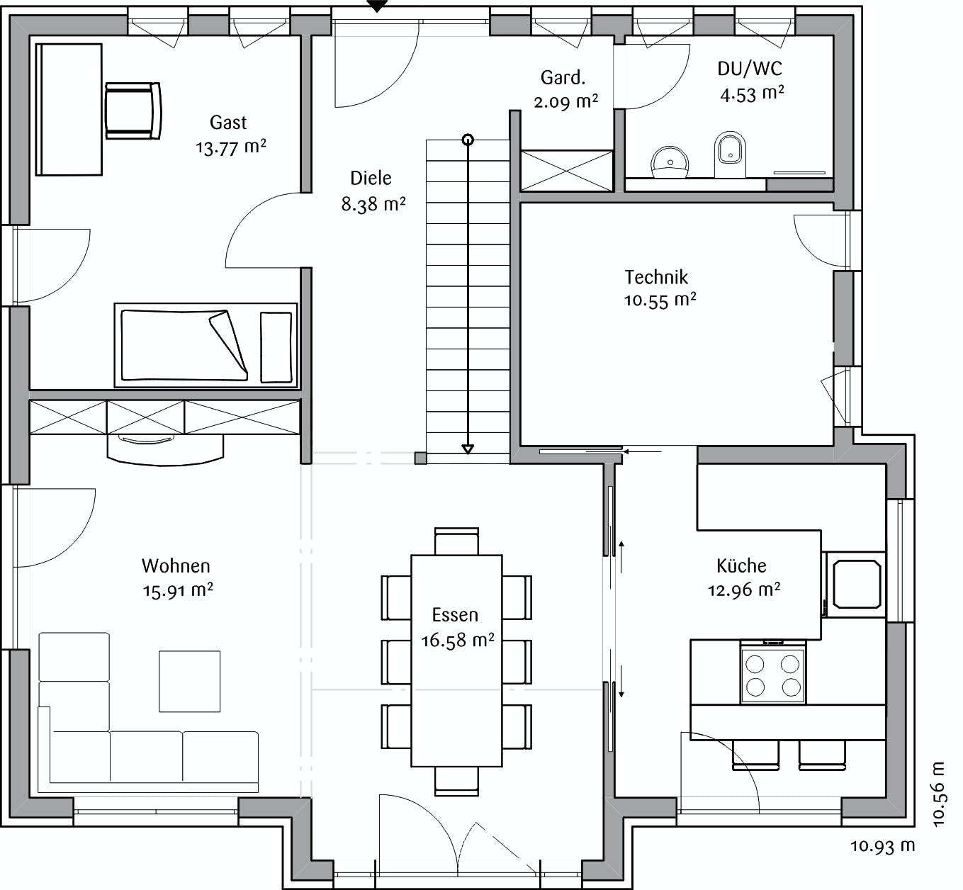 Fertighaus Klassisch 148 von FischerHaus Schlüsselfertig ab 478006€, Satteldach-Klassiker Grundriss 1