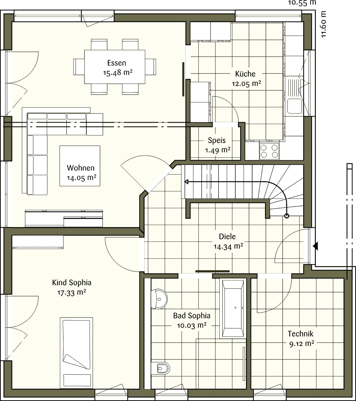 Fertighaus Klassisch 187 von FischerHaus Schlüsselfertig ab 527935€, Satteldach-Klassiker Grundriss 1