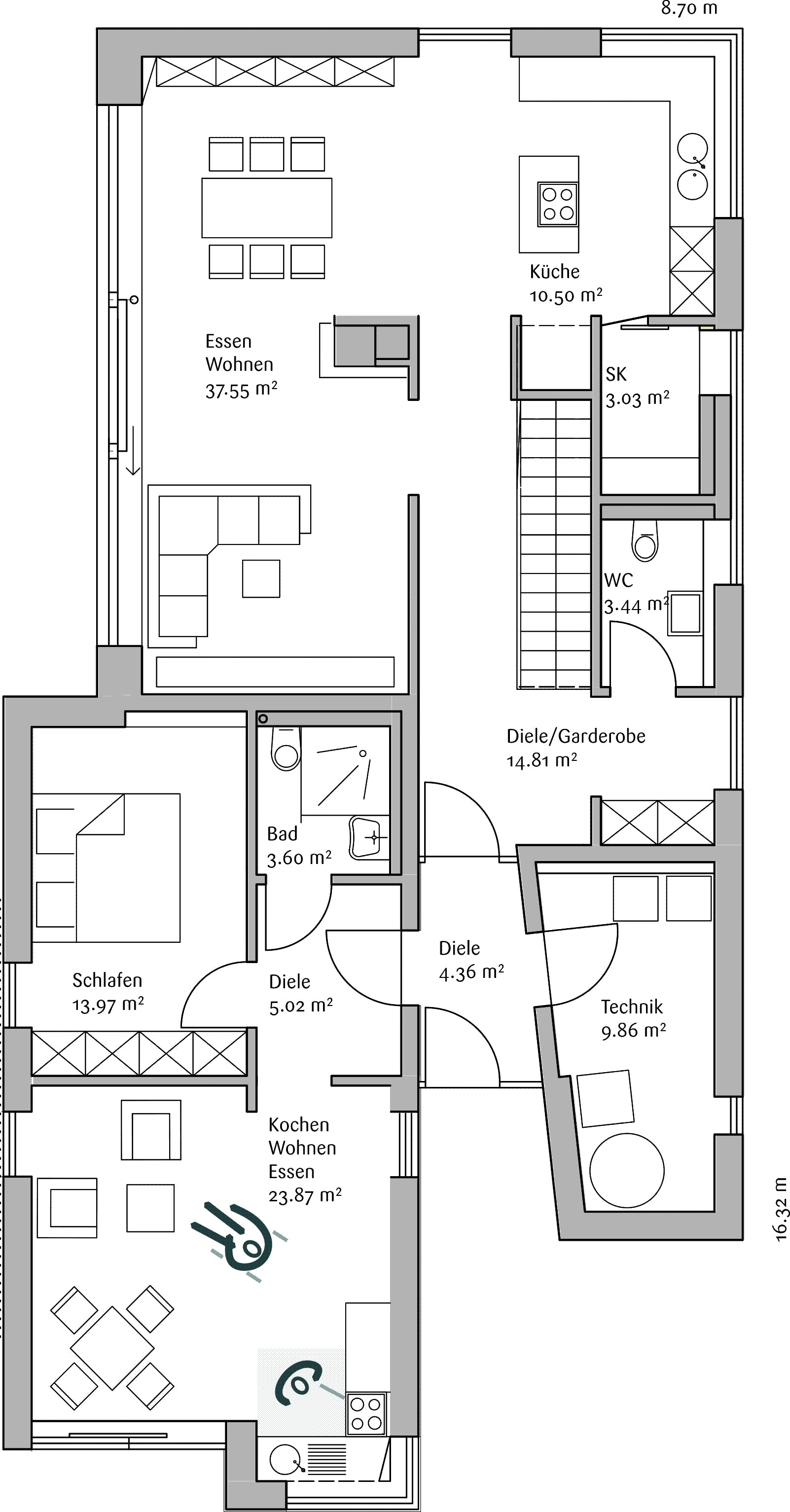 Fertighaus Musterhaus GenerationX von FischerHaus Schlüsselfertig ab 358342€, Satteldach-Klassiker Grundriss 1