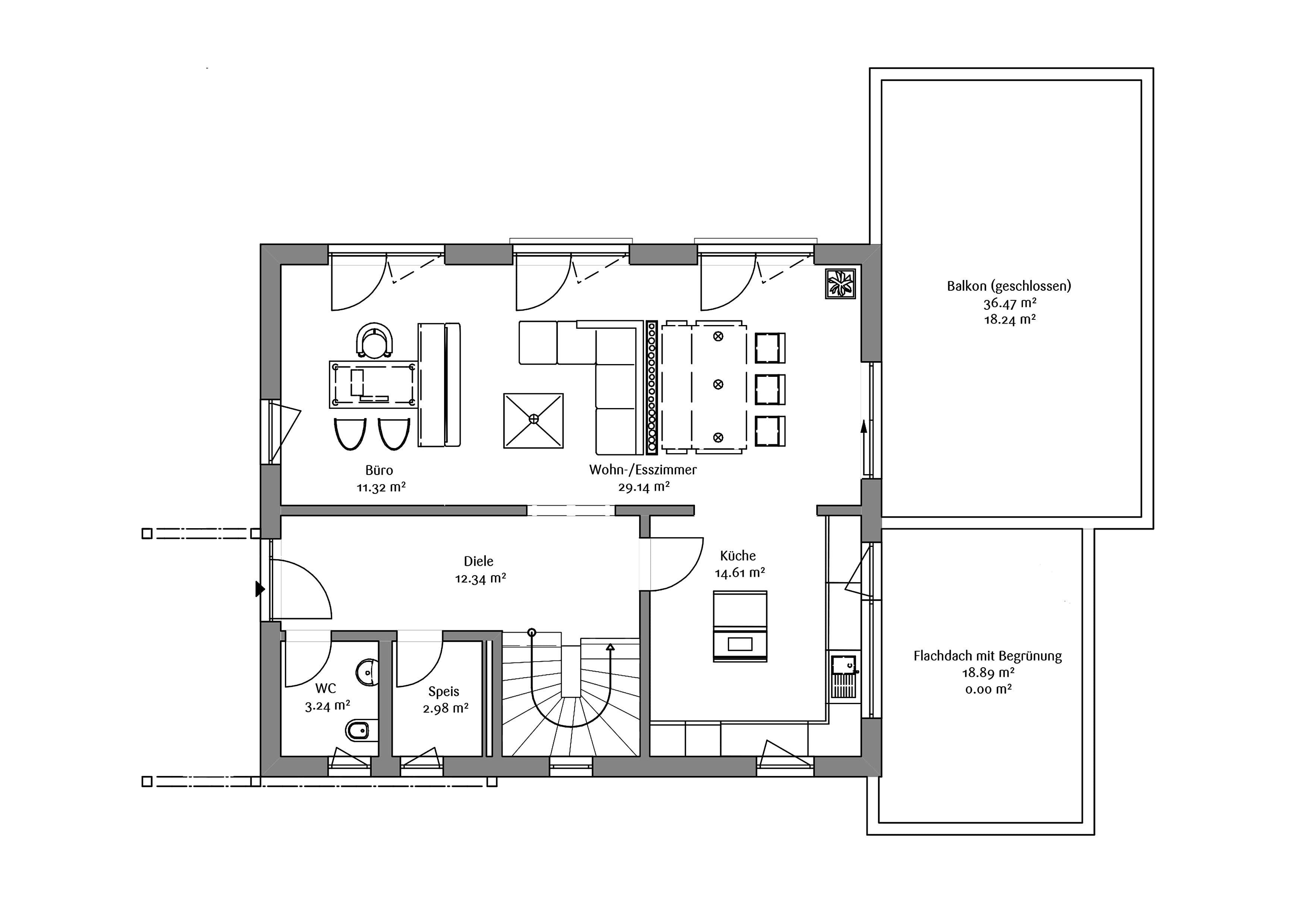 Fertighaus Musterhaus Seegarten von FischerHaus Schlüsselfertig ab 435784€, Satteldach-Klassiker Grundriss 1
