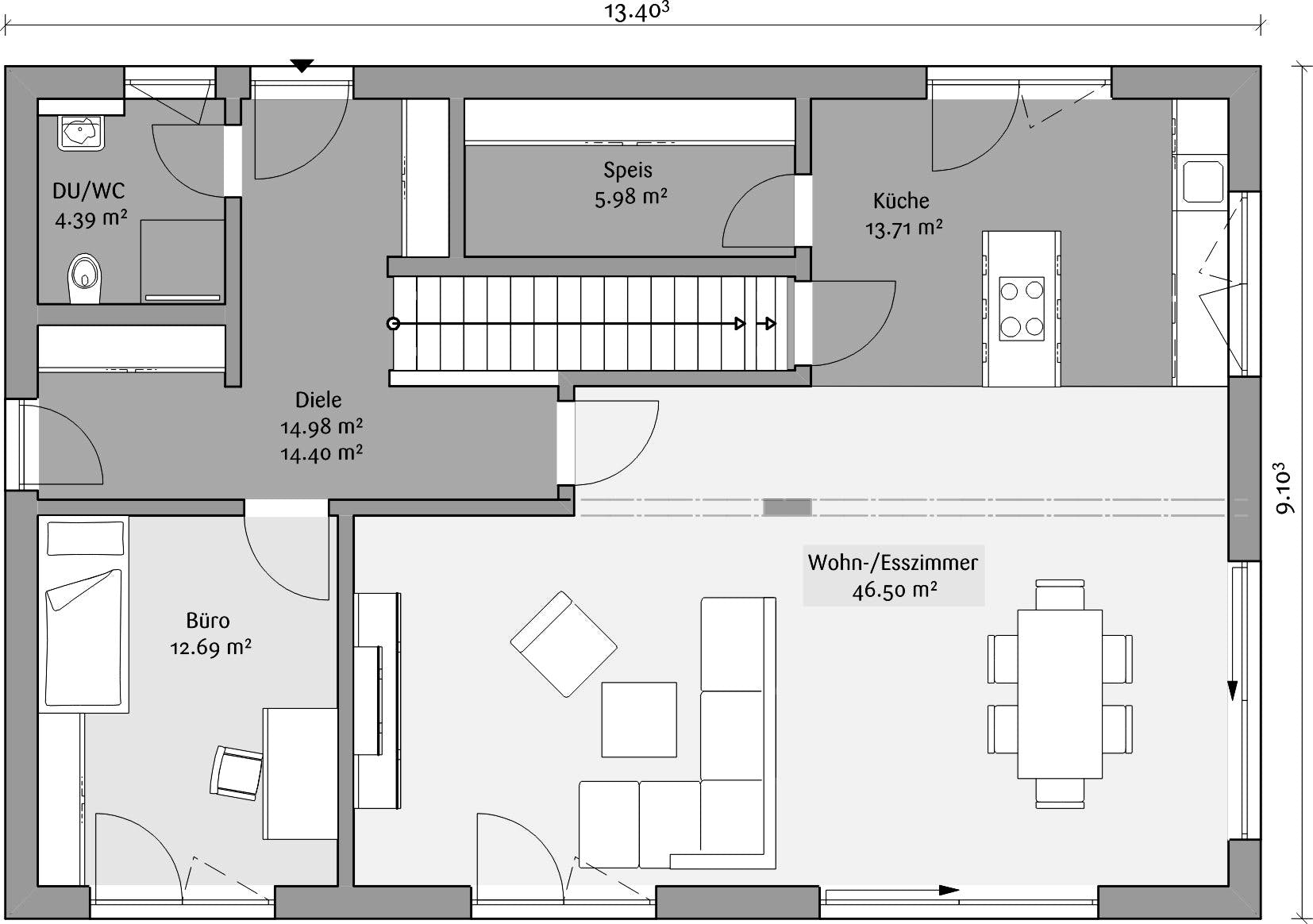 Fertighaus Stadtvilla 212 von FischerHaus Schlüsselfertig ab 552675€, Stadtvilla Grundriss 1