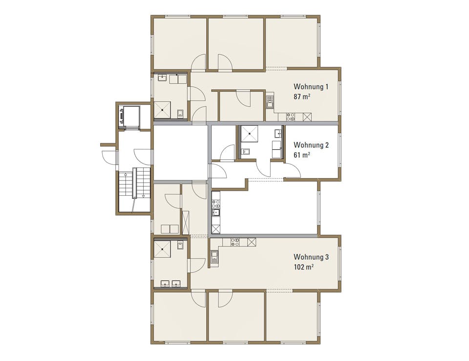 Fertighaus Mehrfamilienhaus in Oberrot von Fertighaus WEISS - Mehrfamilienhäuser, Pultdachhaus Grundriss 1