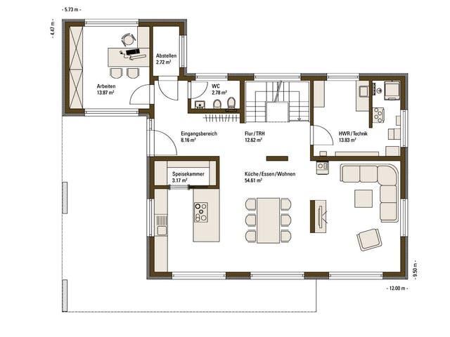 Fertighaus MH Günzburg von Fertighaus WEISS Schlüsselfertig ab 484077€, Satteldach-Klassiker Grundriss 1