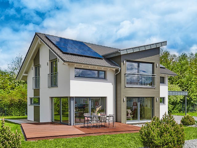 Fertighaus MH Erlangen von Fertighaus WEISS Schlüsselfertig ab 488616€, Satteldach-Klassiker Außenansicht 1