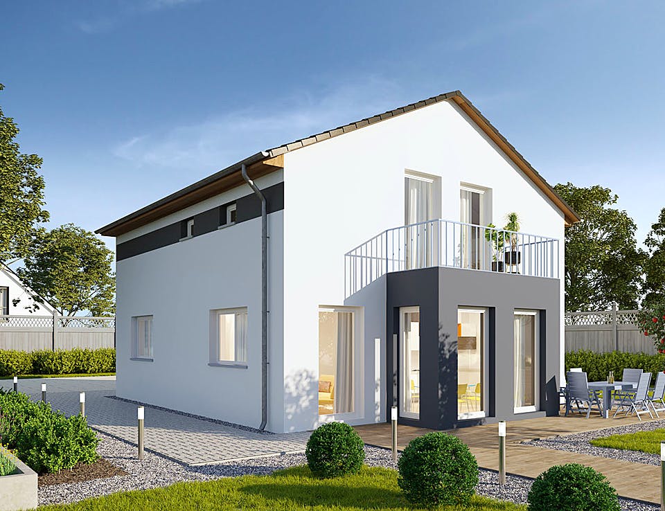 Massivhaus Stadthaus Werder von FIBAV Massivhaus, Satteldach-Klassiker Außenansicht 1
