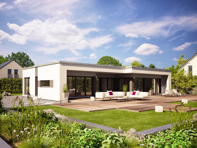 Fertighaus Finess 135 von Büdenbender Hausbau Schlüsselfertig ab 536000€, Bungalow Außenansicht 1