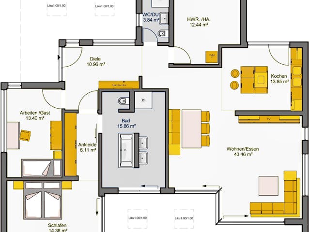 Fertighaus Finess 135 von Büdenbender Hausbau Schlüsselfertig ab 536000€, Bungalow Grundriss 1