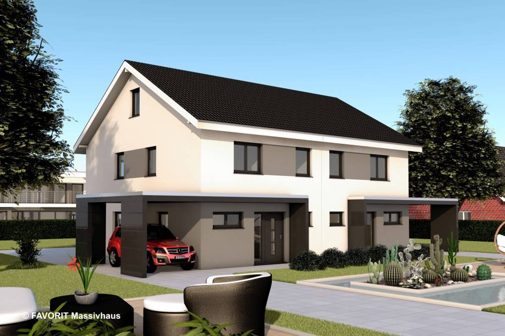 Massivhaus Finesse 110 von FAVORIT Massivhaus Schlüsselfertig ab 314870€, Satteldach-Klassiker Außenansicht 1