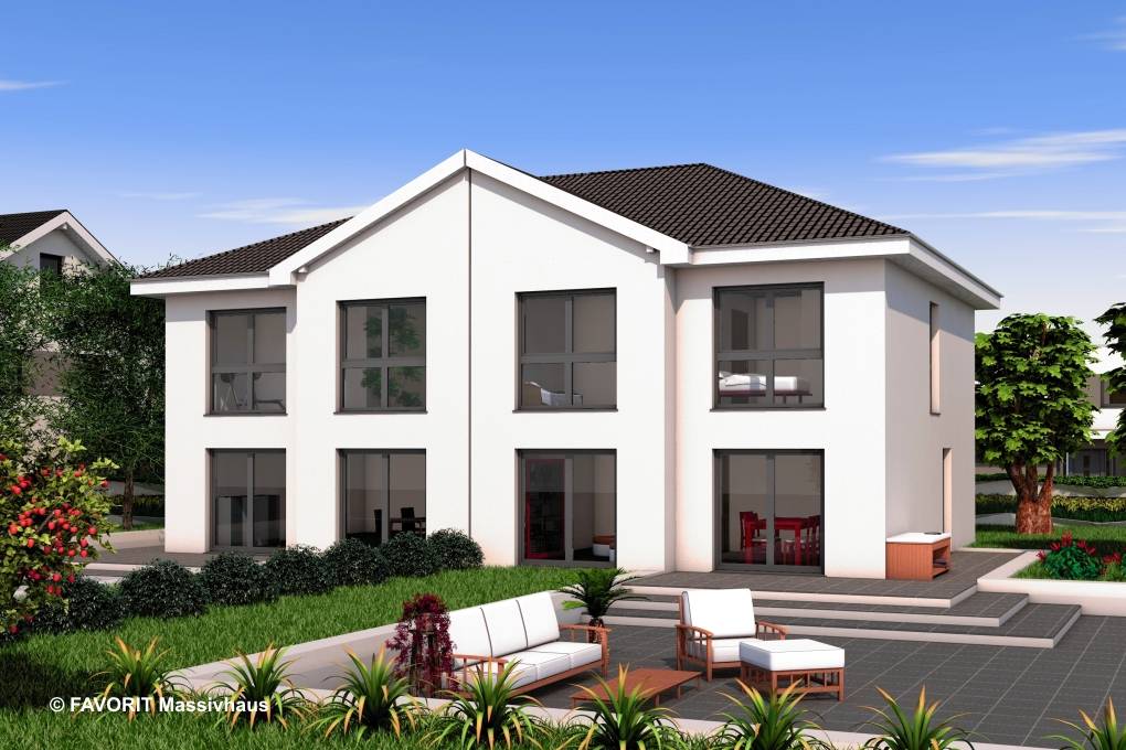 Massivhaus Finesse 124 von FAVORIT Massivhaus Schlüsselfertig ab 304180€, Stadtvilla Außenansicht 1